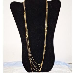 A Long Multi- Strand Chain Necklace Gold Tone Elegant Dainty Layered Dramatic